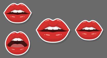 Red lips in various expressions showcasing flat design style illustration vector