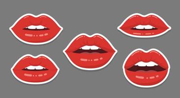 Red lips in various expressions and styles in flat art vector