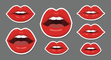 Red lips in various expressions with flat design style illustration vector