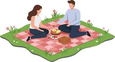Couple enjoying a picnic on a blanket in a minimal illustration vector