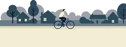 Man riding bicycle in a serene landscape with flat design art vector