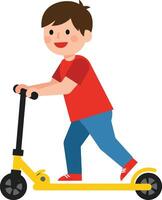 Child riding yellow scooter in flat design style illustration vector