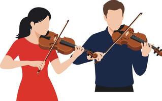 Two musicians playing violins in flat style art vector