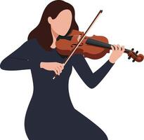 Woman playing violin in elegant pose, minimal design, flat colors, illustration vector