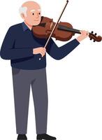 Elderly man playing violin in flat minimal art style vector