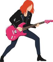 Dynamic female guitarist performing in minimal flat design style illustration vector