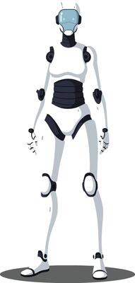 Robot character design in a flat and minimal style showcasing futuristic features art