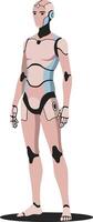 Humanoid robot in dynamic pose showcasing minimal design and color contrast art vector