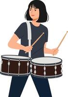 Drummer playing two drums in flat design style illustration vector