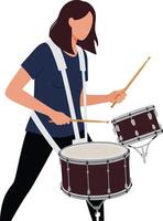 Drummer playing on a snare drum with sticks in flat illustration vector