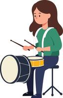 Girl playing the drum in a minimal flat design illustration vector