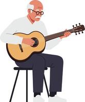 Elderly man playing acoustic guitar in minimal flat style art vector