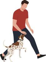 Happy man interacting with playful dog in minimal flat art vector