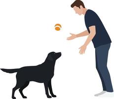 Dog interacting with person in minimal flat design art vector