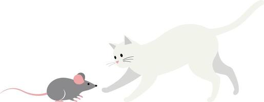 Cat and mouse interaction in playful chase flat art vector