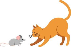 Cat and Mouse Interaction in Playful Style Flat Art vector