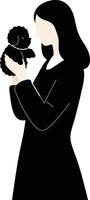 Woman holding a small dog in a minimal flat design art vector