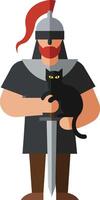 Man holding a small black cat in a flat minimal illustration vector