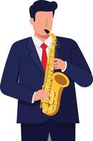 Musician playing saxophone in formal attire, minimal design art vector