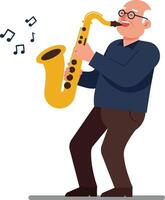 Elderly man playing saxophone in a flat style art vector