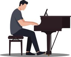 Pianist playing grand piano in minimal flat design art vector
