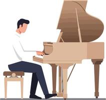 Woman playing a grand piano in a flat and minimal illustration vector
