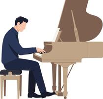 Pianist playing music at a grand piano in flat art style vector