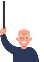 Cheerful elderly man holding a pointer stick in flat art vector