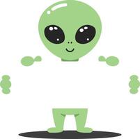 Cute green alien character in minimalistic style holding a blank sign art vector