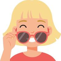Happy girl wearing sunglasses in flat and colorful art vector