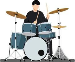 Drummer performing dynamic beats in flat design style art vector
