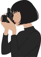 Woman photographing with camera in minimal flat design art vector