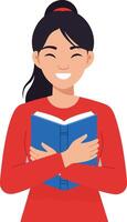 Smiling woman reading a book in a flat design illustration vector