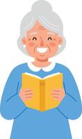 Smiling elderly woman reading a book in flat art style vector