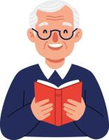 Smiling elderly man reading a book in flat design art vector