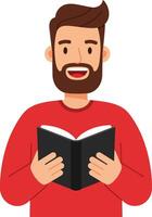 Happy man holding an open book in flat art style illustration vector