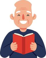 Happy elderly man reading a book in flat art style illustration vector