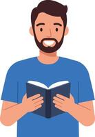 Happy man reading a book in flat style illustration vector