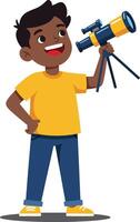 Boy observing stars with telescope in flat and colorful art vector