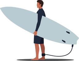 Surfer holding a surfboard in a flat modern design art vector