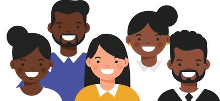 Group of diverse smiling individuals in flat style art vector