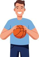 Cartoon character holding basketball in flat style art vector
