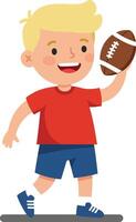 Happy child running with football in bright colors flat art vector