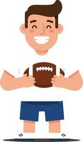 Smiling boy holding a football in a flat and colorful illustration vector