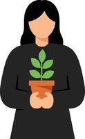 Woman holding a potted plant in minimal flat design art vector