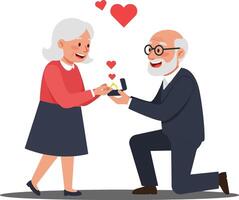 Romantic proposal scene with joyful couple in flat style art vector