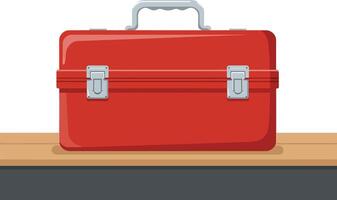 Red toolbox design with flat style on a wooden surface art vector