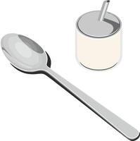 Spoon and yogurt container in minimal design style illustration vector