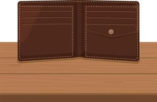 Brown leather wallet design in flat style with open pockets illustration vector