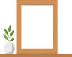 Wooden frame with plant on shelf in flat minimal art vector